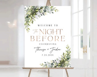 Rehearsal dinner Sign, Wedding Rehearsal Dinner, Greenery Wedding decorations, Printable sign, Greenery Rehearsal dinner welcome sign