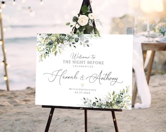 Personalized Rehearsal dinner Sign, Greenery Wedding decorations, Greenery Wedding Rehearsal dinner welcome sign, Rehearsal Decorations