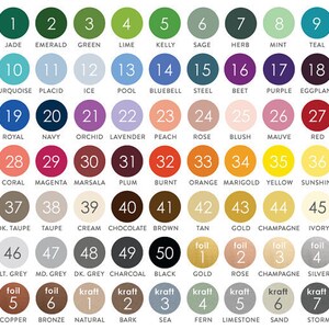K&ouml;nnte beinhalten: Eine Farbkarte mit 50 verschiedenen Farben, nummeriert von 1 bis 50. Jede Farbe wird durch einen Kreis mit einer Nummer in der Mitte dargestellt. Die Farben sind in Reihen und Spalten angeordnet. Die Karte enth&auml;lt auch die Namen der Farben, wie z. B. Jade, Smaragd, Gr&uuml;n, Limette, Kelly, Salbei, Kraut, Minze, T&uuml;rkis, T&uuml;rkis, Placid, Eis, Pool, Glockenblume, Stahl, Rote Bete, Lila, Aubergine, Royal, Marine, Orchidee, Lavendel, Pfirsich, Rose, Rouge, Mauve, Rot, Koralle, Magenta, Marsala, Pflaume, Gebrannt, Orange, Ringelblume, Gelb, Sonnenschein, Dunkelbraun, Braun, Creme, Schokolade, Braun, Braun, Gold, Champagner, Elfenbein, Hellgrau, Mittelgrau, Dunkelgrau, Anthrazit, Schwarz, Kupfer, Bronze, Natur, Rinde, Meer, Farn, Kalkstein, Sand, Sturm.