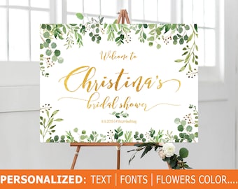 Bridal Shower Sign, Custom Design, Bridal Shower Decorations, Bridal Shower Welcome Sign, Bridal Shower Poster, Greenery Bridal Shower Sign