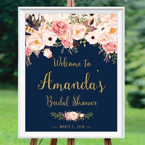 Bridal Shower decorations, Bridal Shower sign, Bridal Shower Welcome Sign, Navy Gold Bridal shower, Bridal shower invitation, Shower signs image 4