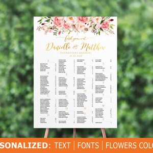 Plan de salle de mariage, plan de salle par ordre alphabétique, modèle de plan de salle, projet de mariage, affiche de plan de salle, décorations de mariage