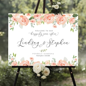 Welkomstbord bruiloft, welkomstposter bruiloft, koraal bruiloft decor, koraal bruiloft feest bord, afdrukbare bruiloft welkomstposter, bruiloft decor