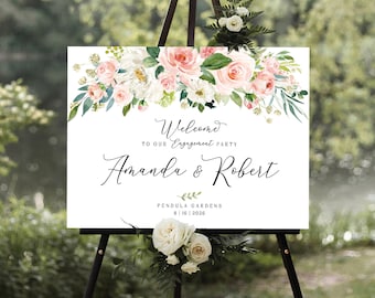 Engagement welcome sign, Engagement party, Blush and white Welcome Sign, Wedding sign, Engagement decoration, PRINTABLE Welcome sign