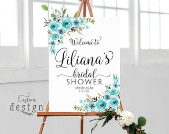 Bridal Shower sign, Turquoise bridal sign, Mint bridal sign, Bridal Shower decoration,  Floral Bridal shower sign, Printable Rustic sign