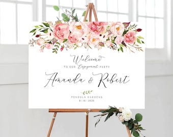 Engagement welcome sign, Engagement welcome poster, Wedding sign, Printable Welcome Sign, Floral Engagement decor, Rehearsal dinner sign