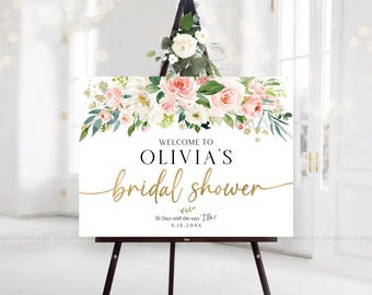 Letrero personalizado para despedida de soltera, decoraciones para despedida de soltera en rosa palo, letrero de bienvenida para despedida de soltera, letrero para el té de la novia, letrero para el brunch de la novia