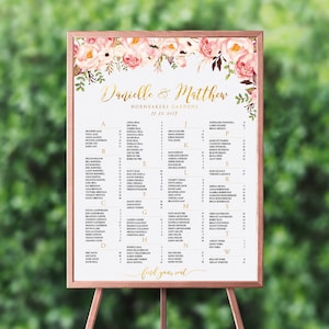 Affiche de plan de table de mariage, plan de table de mariage par ordre alphabétique, plan de table de mariage, panneau de bienvenue de mariage, devoir de mariage