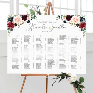 Tabla de asientos de boda, Tabla de asientos alfabéticamente, Plantilla de tabla rústica, Asignación de boda, Cartel de asientos, Mesas de invitados, Mesas rústicas