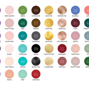 May include: A color chart with 64 different colors, each color is labeled with a number and a name. The colors are arranged in rows and columns. The chart is a great way to see the different colors available for use in a variety of projects.