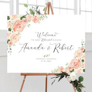 Cartel de la cena de ensayo, cartel de bienvenida de la boda, decoraciones de flores de coral, decoraciones de fiesta de otoño, cartel de bienvenida de la boda de otoño, cartel imprimible
