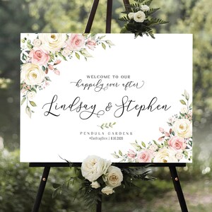Sinal de casamento, sinal de boas-vindas de casamento, sinal de casamento blush e marfim, sinal de boas-vindas, decoração de casamento, decorações de casamento, sinal de casamento para impressão