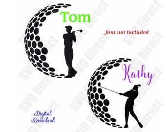 Monograma de golf masculino y femenino ****Svg archivo de corte, Png, Dxf, Jpg para silueta y cricut, arte vectorial, diseño de vinilo Archivos de corte digital