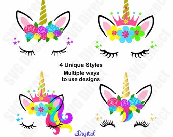 Unicorn Bundle- 4 Unique Styles **** Unicorn Birthday Svg, Png, Dxf, Jpg, Digital Cut Files