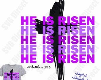 Egli è risorto con Cross * * * * SVG, PNG, DXF, jpg utilizzare con silhouette Studio & Cricut, Vector Art, Vinyl design, file di taglio digitale