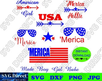 Merica, Patriotic asst - Svg, Png, Dxf, Jpg - Digital Cut Files