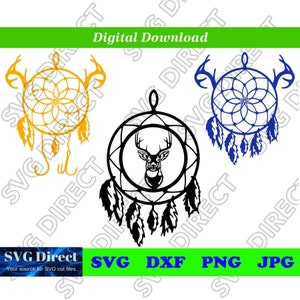 Jagd Traumfänger - 3er Set Hirsch, Geweih, Feder, Fisch, Haken, SVG, Png, Dxf, Jpg, Digital Cut Files