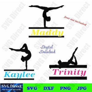 Gymnastic Girls For Monogram****Svg, Png, Dxf, Jpg use with Silhouette Studio & Cricut, Vector Art, Vinyl Design Digital Cut Files