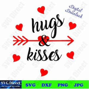 Hug & Kisses **** Valentine Svg, Png, Dxf, Jpg use with Silhouette Studio and Cricut, Vector Art, Vinyl Digital Cutting Cut Files