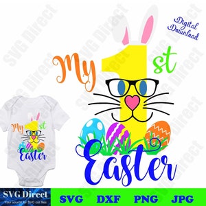 My First Easter Bunny with Glasses * * * * Svg, Png, Dxf, Jpg use with Silhouette Studio & Cricut, Vector Art, Vinyl Design Digital Cut Files