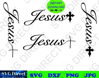 Jesus Cross - 4 designs **Svg, Png, Dxf, Jpg use with Silhouette Studio & Cricut, Vector Art, Vinyl Design Digital Cut Files