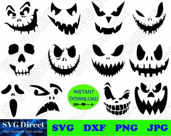 12 Halloween Pumpkin Scary Face Decal Designs - SVG cut file - use with Silhouette Studio & Cricut, Vector Art, Digital Cutting Cut Files