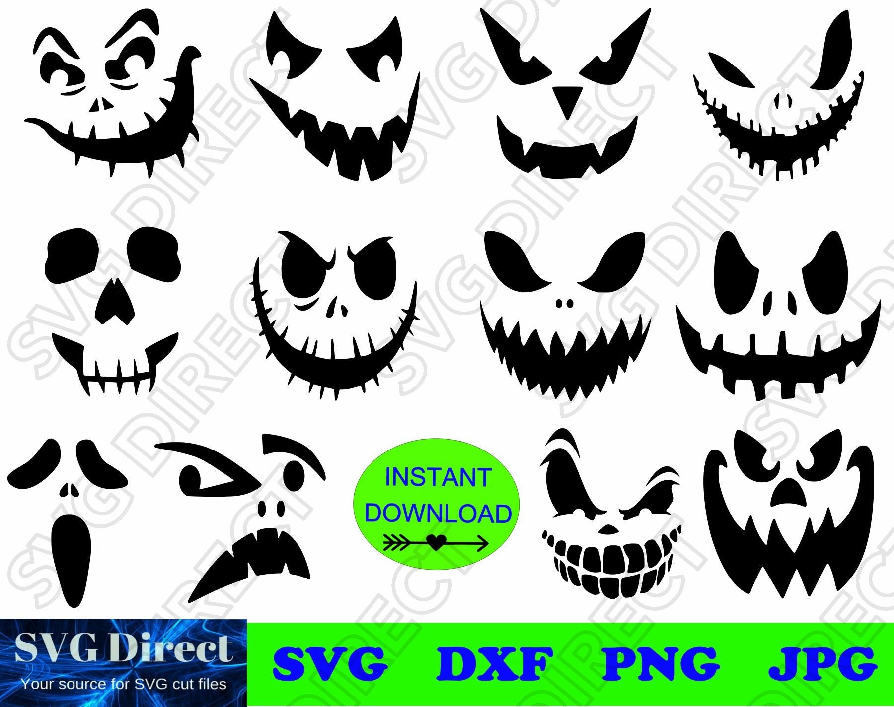 Pumpkin Cut Creepy Faces Set Stock Illustration - Download Image