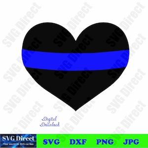 Politie Blauwe Lijn Hart **** Dunne Blauwe Lijn, Terug de Blauwe, Politie Badge, Svg, Png, Dxf, Jpg, Digital Cut Files