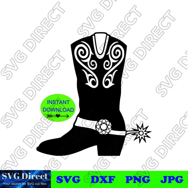 Cowgirl Boot with Spur ****Svg, Png, Dxf, Jpg - Digital Cut Files