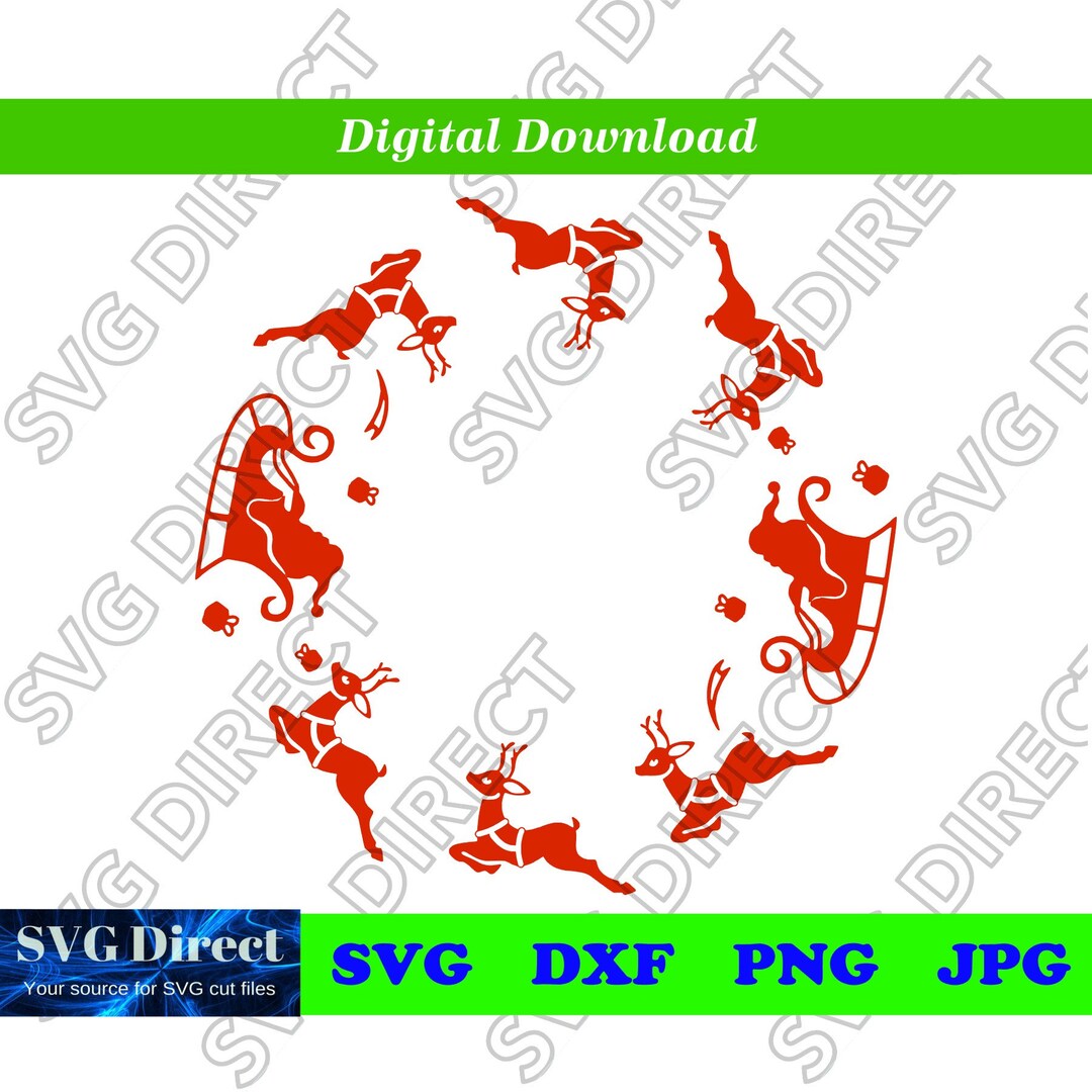 Santa Sleigh Svg and Reindeer Wreath - Christmas *** Santa Svg, Png ...