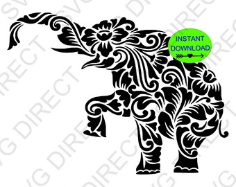 Elefante Mandala * Svg, Png, Dxf, Jpg uso con Silhouette Studio & Cricut, Vector Art, Vinyl Design Digital Cut Files