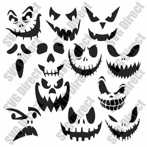 12 Halloween Pumpkin Scary Face Decal Designs SVG cut file | Etsy