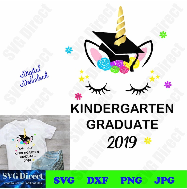 Unicorn Kindergarten Graduate 2019 svg Png Dxf Jpg | Etsy