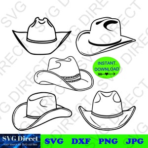 Cowboy Hat SVG Bundle, Set of 5 - no fill **** Cowboy Hat Bundle, Cowgirl, Boot, Svg, Png, Dxf, Jpg, Digital Cut Files