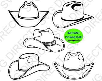 Cowboy Hat SVG Bundle, Set of 5 - no fill **** Cowboy Hat Bundle, Cowgirl, Boot, Svg, Png, Dxf, Jpg, Digital Cut Files