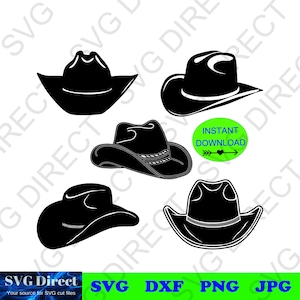 Cowboy Hat SVG Bundle, Set of 5 **** Cowboy Hat Bundle, Cowgirl, Boot, Svg, Png, Dxf, Jpg, Digital Cut Files