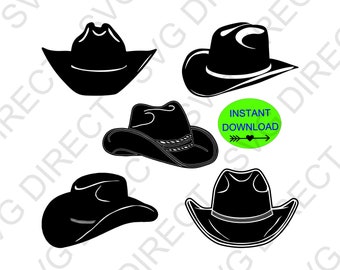 Paquete SVG de sombrero de vaquero, juego de 5 **** Paquete de sombrero de vaquero, vaquera, bota, Svg, Png, Dxf, Jpg, archivos de corte digital