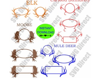 Antlers for monograms SVG cut file - 11 designs total of 4 Species - deer rifle svg, deer hunting svg, Digital Cut Files