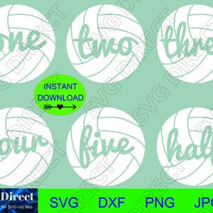 Baby Milestone, 1 tot 6 maanden - Volleybal - Baby Milestone Decal, Baby Photo Marker, SVG, Dxf, Png, Jpg - Digitaal geknipt bestand