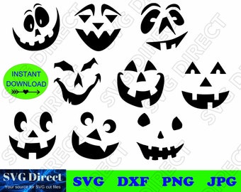 Halloween Pumpkin Smiling Faces - 9 Decal Designs - SVG cut file - use with Silhouette Studio & Cricut, Vector Art, Digital Cut Files
