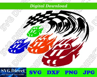 Coches de carreras - Estilizado y coloreado ****Svg, Png, Dxf, Jpg use with Silhouette Studio & Cricut, Vector Art, Vinyl Design Digital Cut Files
