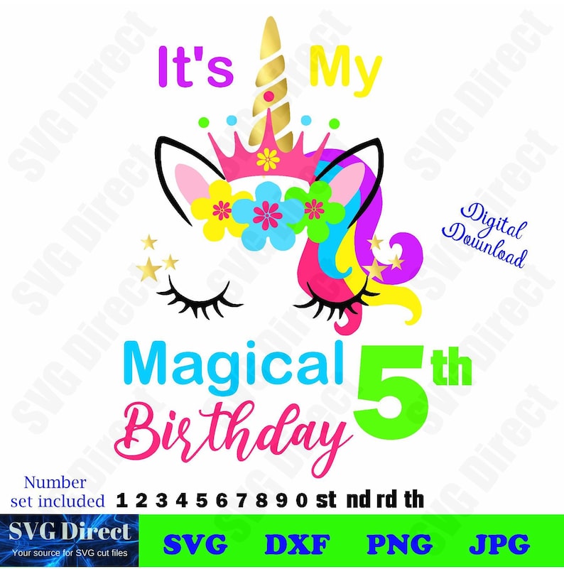 Download Unicorn-It's My Magical 5th Birthday Svg Png Dxf | Etsy