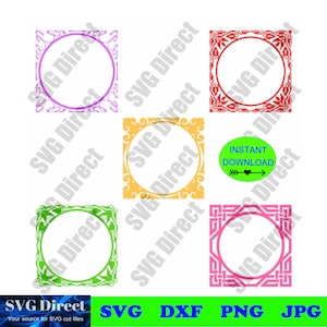 Square Monogram Frames - Set of 5 cool frames - SVG cut file