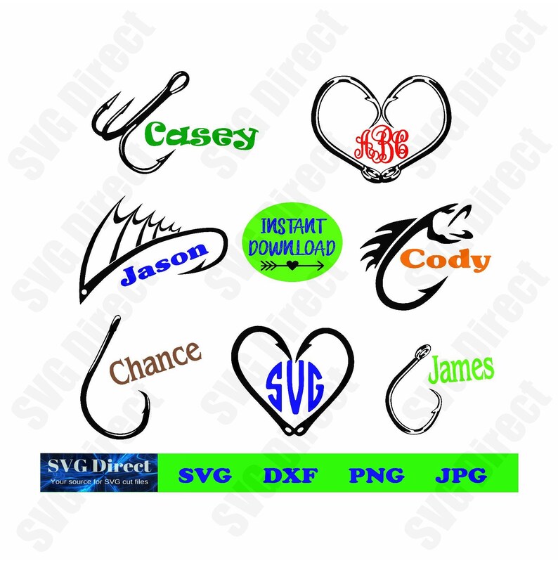 Download Fish Hooks Monograms Svg Png Dxf Jpg use with | Etsy