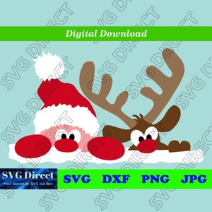 Espiando o Papai Noel e as Renas - Natal *** Papai Noel Arquivo de corte Svg, Png, Dxf, Jpg, Design Digital Cut Files