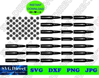 Bandera de cartucho de EE. UU. - Bandera de bala SVG, bandera de munición PNG, DXF, Jpg - Archivos de corte digital