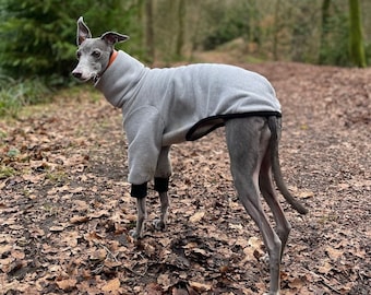 Grey and Black Fleece Cuff Jumper Pyjamas Italian Greyhound, Whippet, Lurcher, Greyhound, Saluki Sighthound