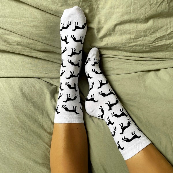 White Socks with Black Sighthound Print, Whippet, Greyhound, Italian Greyhound, Lurcher, Saluki, Galgo, Clothing, Gift, Unique