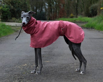 Pink Whippet Greyhound Rain Mac Coat with Breathable Mesh Lining and Adjustable Waist Strap Lurcher/ Italian Greyhound/ Sighthound