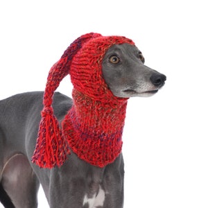 DIFFERENT COLOURS Hand Knitted Tassel Hat and Snood Ear Warmer Whippet, Greyhound, Italian Greyhound, Lurcher Sighthound Galgo Saluki image 1
